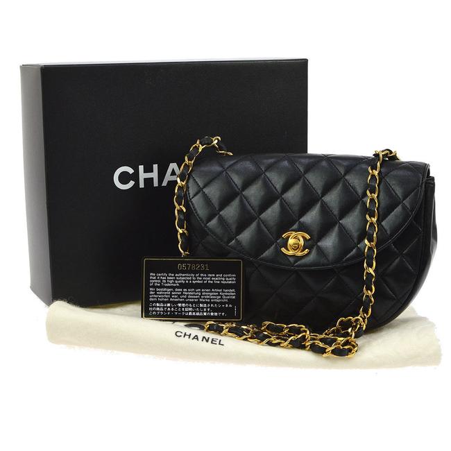 Chanel Classic Flap Half Moon Quilted Black Lambskin Leather Cross Body Bag 