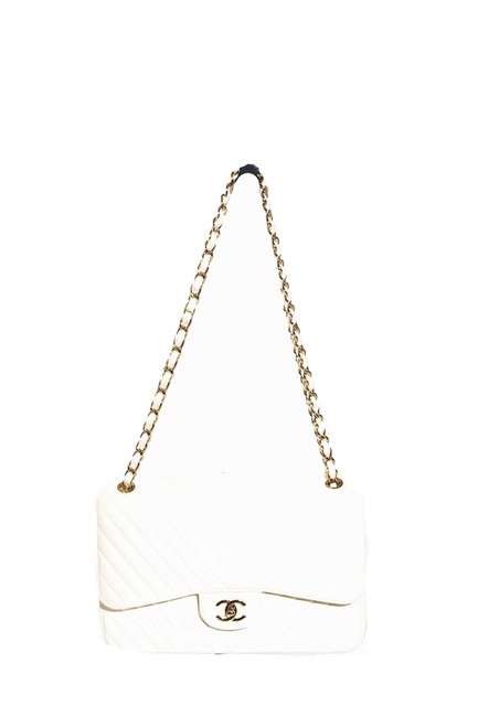 Chanel Classic Flap Ivory Chevron Maxi Double White Cross Body Bag 