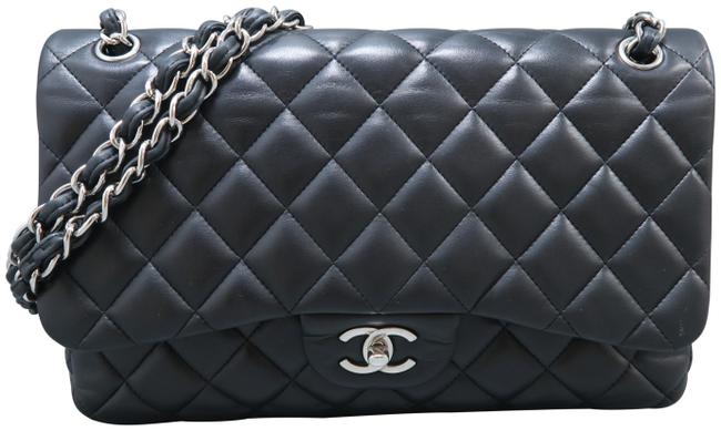 Chanel Classic Flap Jumbo Double Black Lambskin Leather Cross Body Bag 