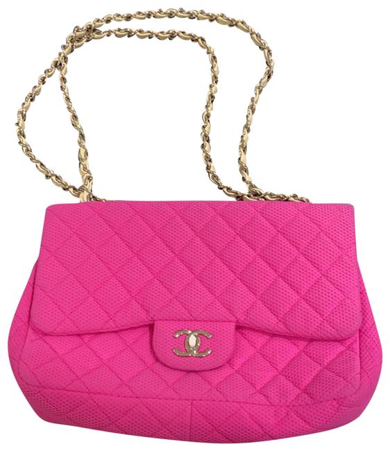Chanel Classic Flap Jumbo Pink Cotton Cross Body Bag 
