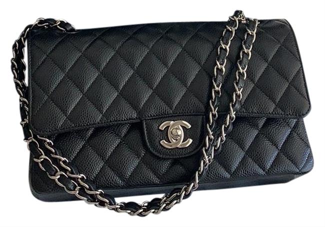 Chanel Classic Flap L M L Black Silver Hardware Caviar Leather Cross Body Bag 