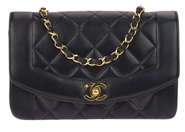 Chanel Classic Flap Diana Lambskin Leather Black Cross Body Bag 