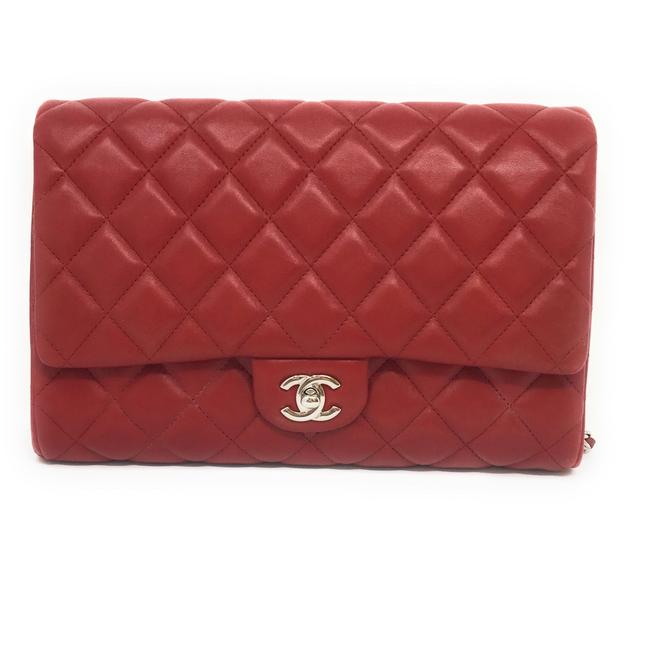 Chanel Classic Flap Large Red Lambskin Leather Cross Body Bag 