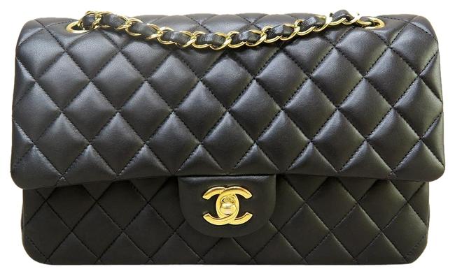 Chanel Classic Flap Medium Classic Double Black Lambskin Cross Body Bag 