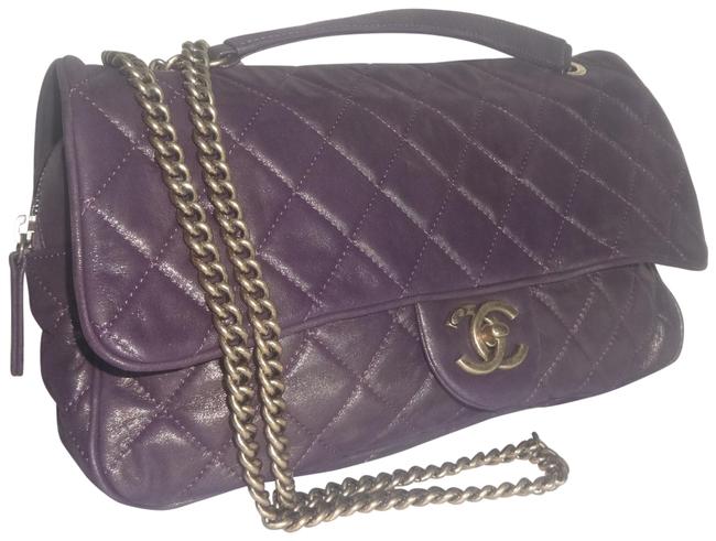 Chanel Classic Flap Medium Easy 2014 Purple Leather Cross Body Bag 