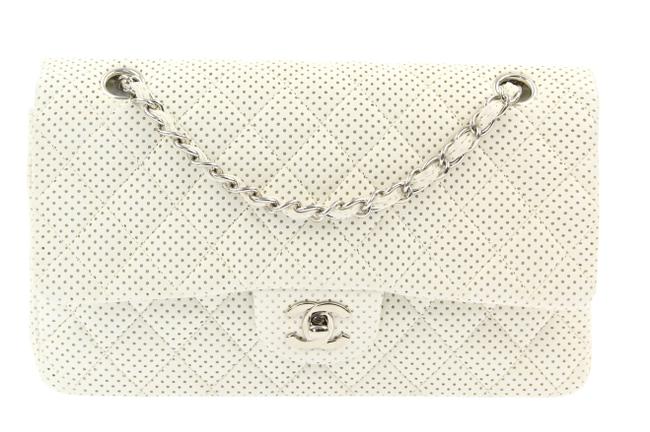Chanel Classic Flap Medium Perforated White Leather Cross Body Bag 