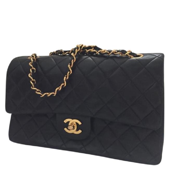 Chanel Classic Flap Shoulder Medium Black Lambskin Leather Cross Body Bag 