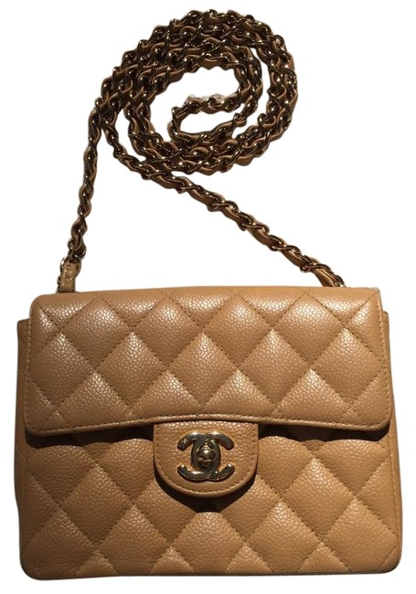 Chanel Classic Flap Mini Beige Caviar Leather Cross Body Bag 