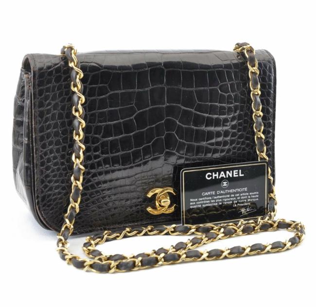 Chanel Classic Flap Mini Black Alligator Skin Leather Cross Body Bag 