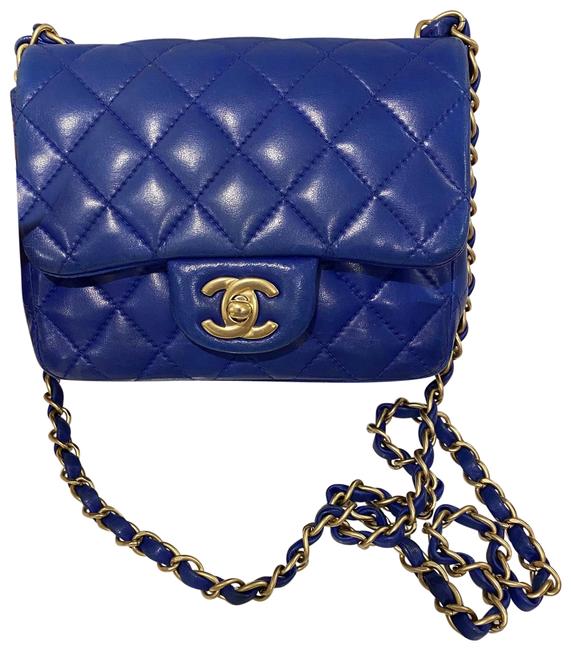Chanel Classic Flap Mini Blue Lambskin Leather Cross Body Bag 