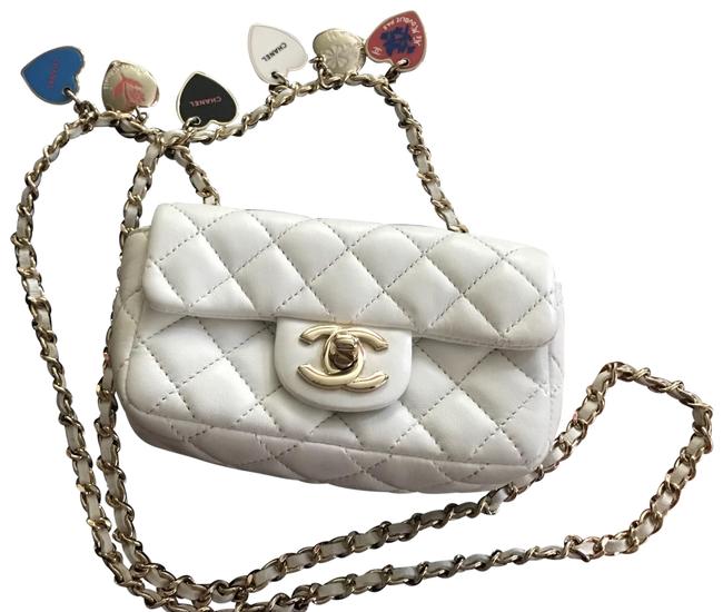 Chanel Classic Flap Mini Charms White Leather Cross Body Bag 