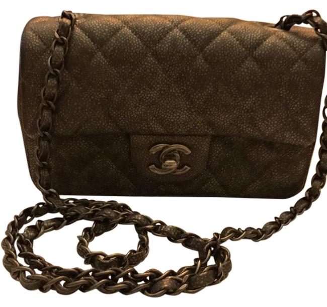 Chanel Classic Flap Mini Metallic Grey Caviar Leather Cross Body Bag 