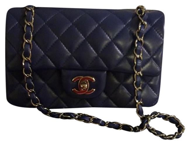 Chanel Classic Flap Mini New Blue Lambskin Leather Cross Body Bag 