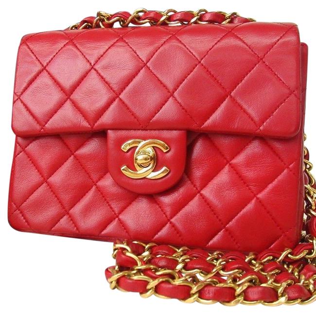 Chanel Classic Flap Mini Red Lambskin Cross Body Bag 