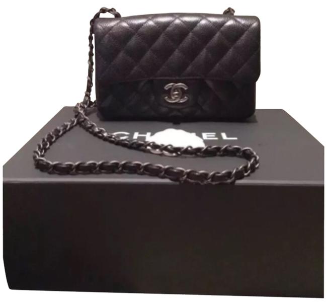 Chanel Classic Flap Mini Single Strap Black Caviar Leather Cross Body Bag 