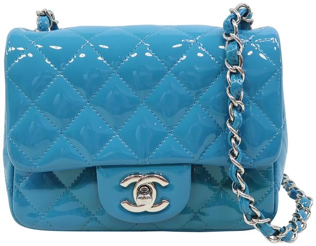 Chanel Classic Flap Mini Square Blue Vernis Cross Body Bag 