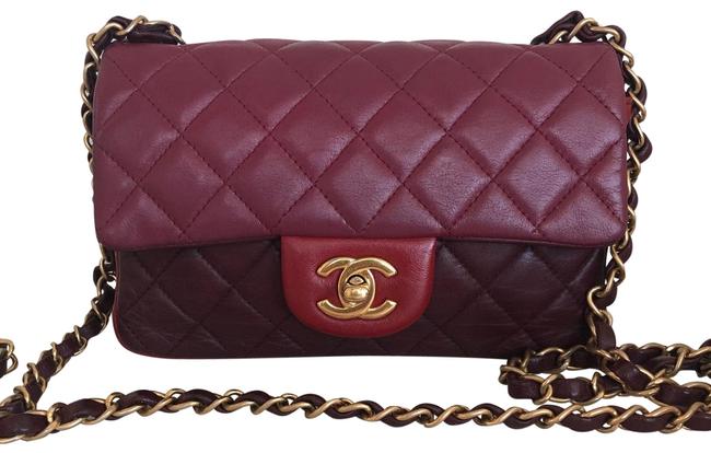 Chanel Classic Flap Mini Tri Quilted Red Gold Lambskin Leather Cross Body Bag 