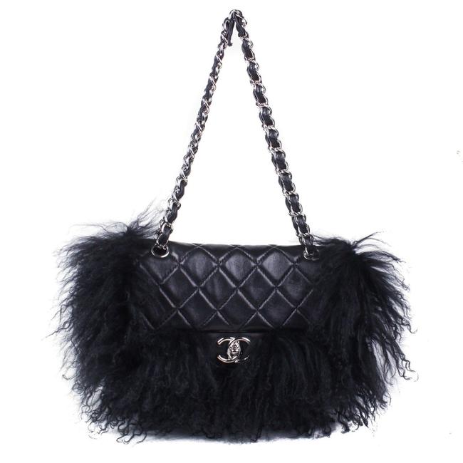 Chanel Classic Flap Mongolian Black Lamb Fur and Leather Cross Body Bag 