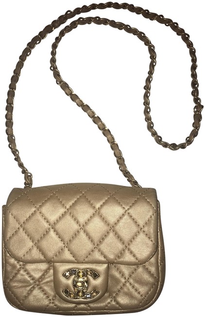 Chanel Classic Flap Quilted Mini Gold Calfskin Leather Cross Body Bag 