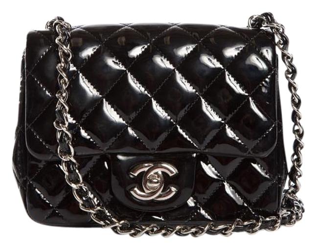 Chanel Classic Flap Quilted Patent Mini Square Black Leather Cross Body Bag 