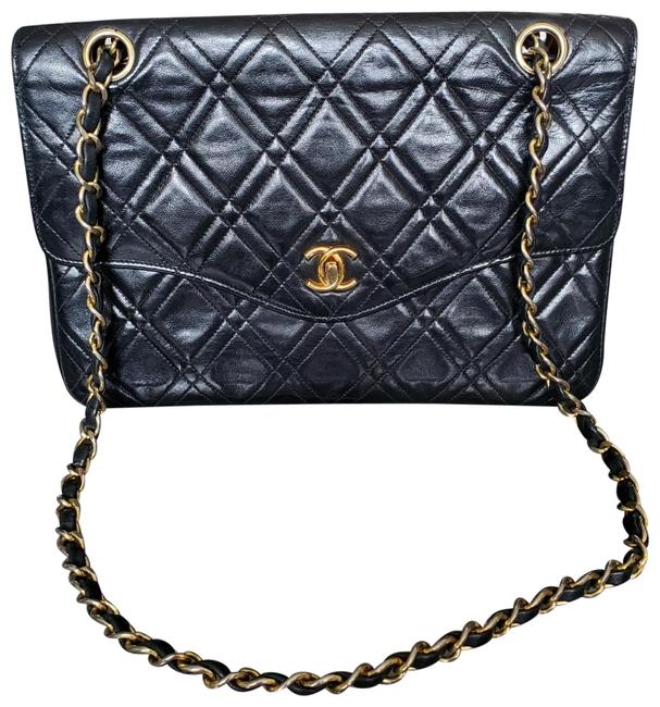 Chanel Classic Flap Shoulder Black Lambskin Leather Cross Body Bag 