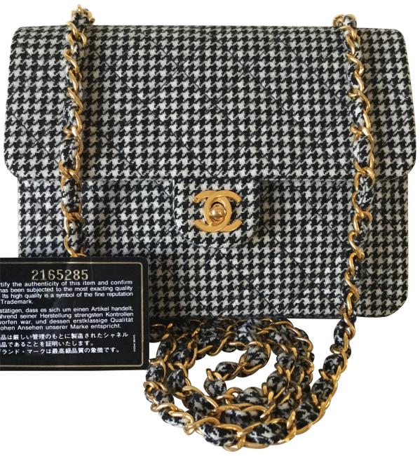 Chanel Classic Flap Super Rare Vintage Mini Houndstooth Wool Cross Body Bag 