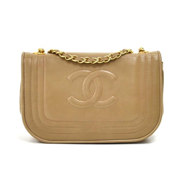 Chanel Classic Flap Vintage Cc Logo Small Chain Beige Leather Cross Body Bag 
