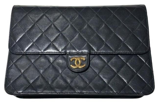 Chanel Classic Flap Vintage Ex Black Lambskin Leather Cross Body Bag 