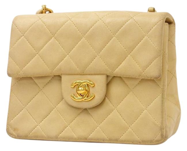 Chanel Classic Flap Vintage Mini Beige Lambskin Cross Body Bag 