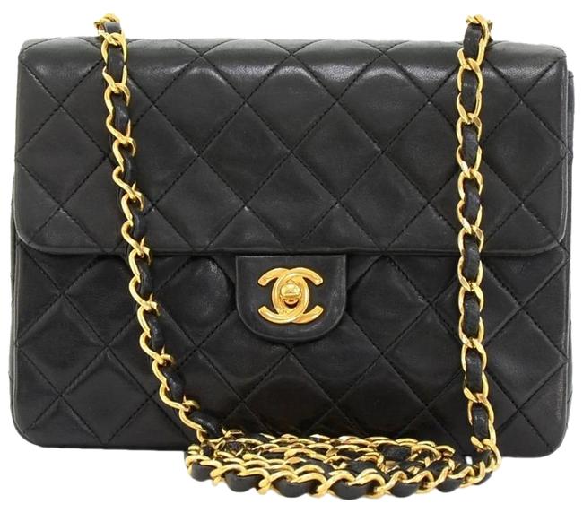 Chanel Classic Flap Vintage Mini Lambskin Black Leather Cross Body Bag 