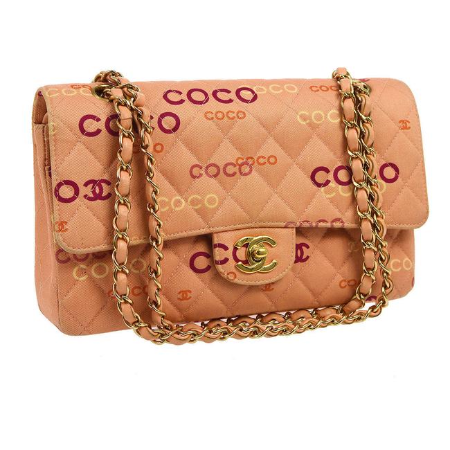 Chanel Shoulder Classic Flap Vintage Print Coco Double Pink Canvas Cross Body Bag 