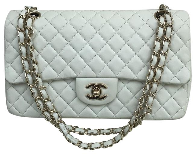 Chanel Classic Flap White Lambskin Leather Cross Body Bag 