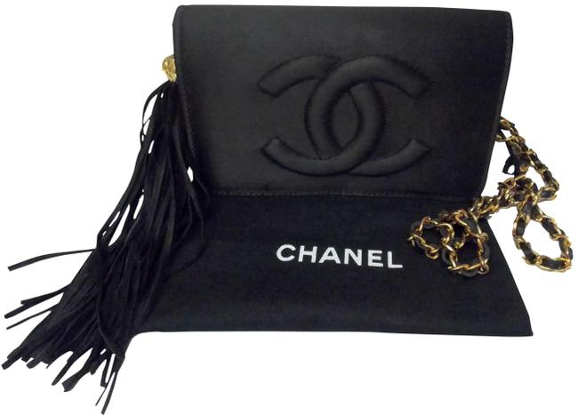 Chanel Classic Flap With Tassel Black Satin Cross Body Bag 