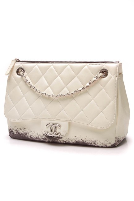 Chanel Classic Flap Zip Top Jumbo White Lambskin Leather Cross Body Bag 