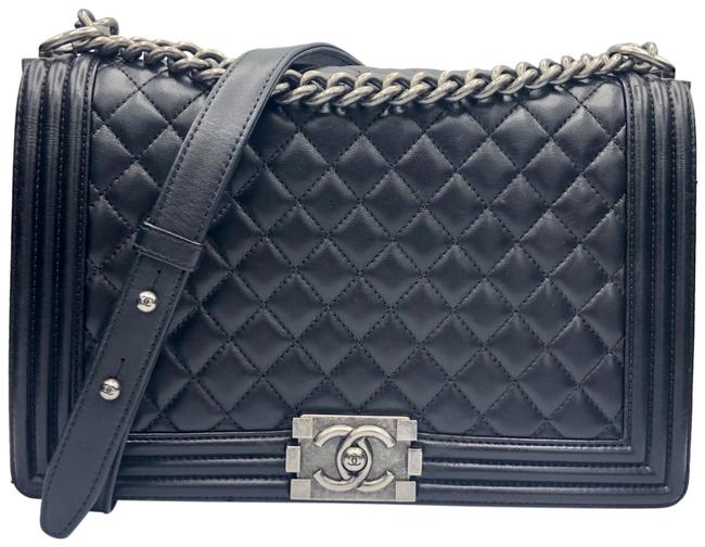 Chanel Classic Handbag Boy Large Black Calfskin Leather Cross Body Bag 