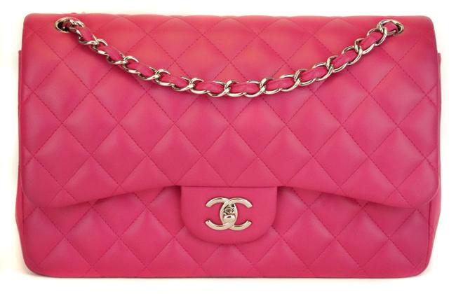 Chanel Classic Handbag Double Flap Jumbo Pink Lambskin Leather Cross Body Bag 