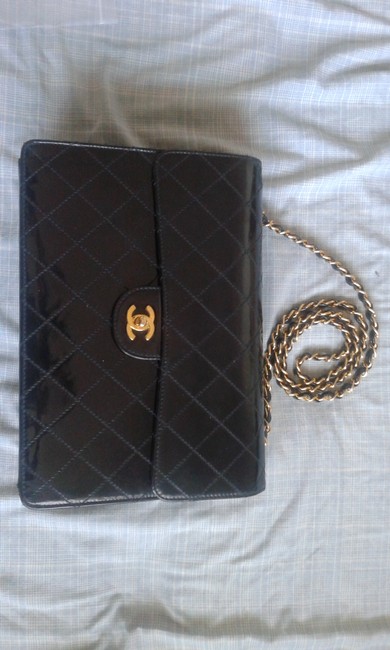 Chanel Classic Jumbo Black Patent Cross Body Bag 