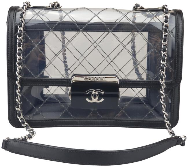 Chanel Classic Lambskin Vinyl Naked Flap Black Pvc Cross Body Bag 