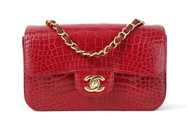 Chanel Classic Mini Flap Red Alligator Skin Leather Cross Body Bag 