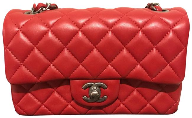 Chanel Classic Mini Flap Red Lambskin Leather Cross Body Bag 