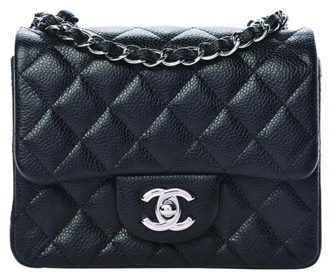 Chanel Classic Pearly Quilted Mini Square Flap Black Caviar Cross Body Bag 