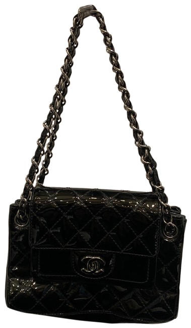 Chanel Classic Quilted Flap Over Black Patent Leather Cross Body Bag 