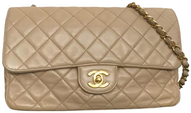 Chanel Classic Single Flap Quilted Beige Leather Cross Body Bag 