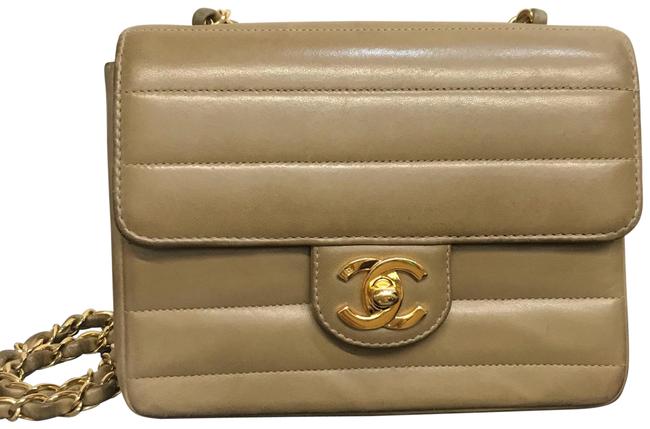 Chanel Classic Square Flap Quilted Beige Lambskin Leather Cross Body Bag 