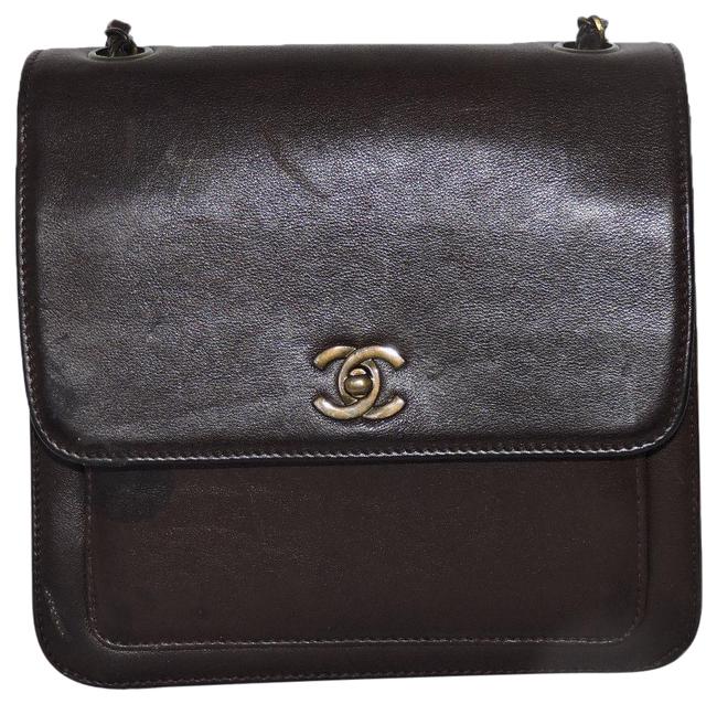 Chanel Classic Vintage Flap Brown Leather Cross Body Bag 