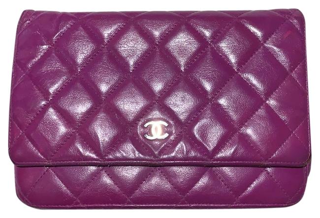 Chanel Classic Wallet On A Chain Purple Lambskin Leather Cross Body Bag 
