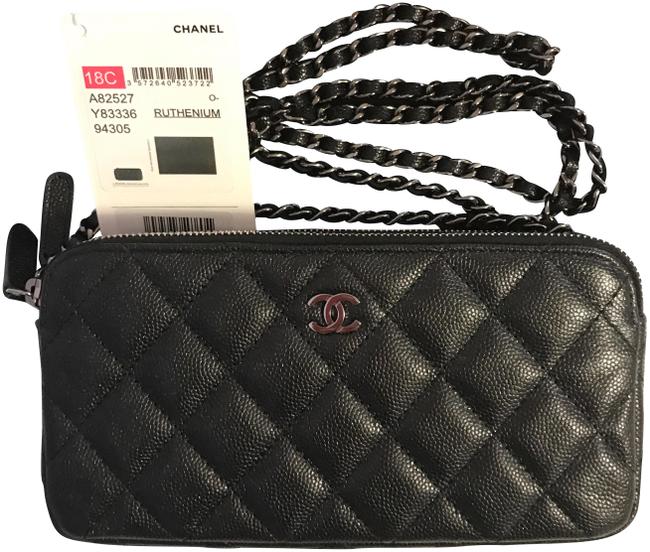 Chanel Clutch 18c with Chain Black Caviar Leather Cross Body Bag 