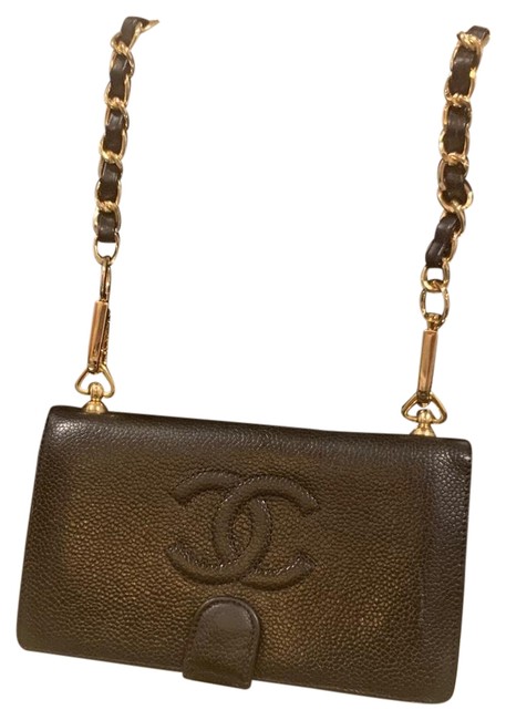 Chanel Clutch Cc Caviar Wallet with Chain Black Leather Cross Body Bag 