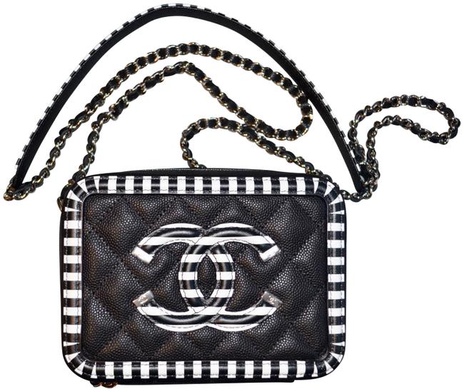 Chanel Clutch Quilted Vanity Chain Handbag Black Leather Cross Body Bag 