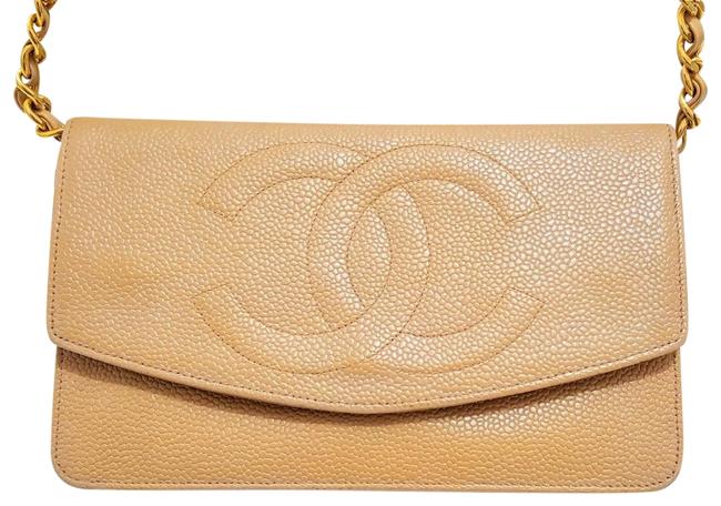 Chanel Clutch Timeless Beige Nude Caviar Skin Leather Cross Body Bag 